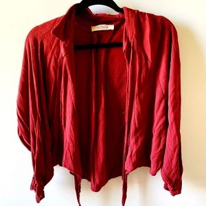 OotdFash | Maroon Cropped Tie Front Top